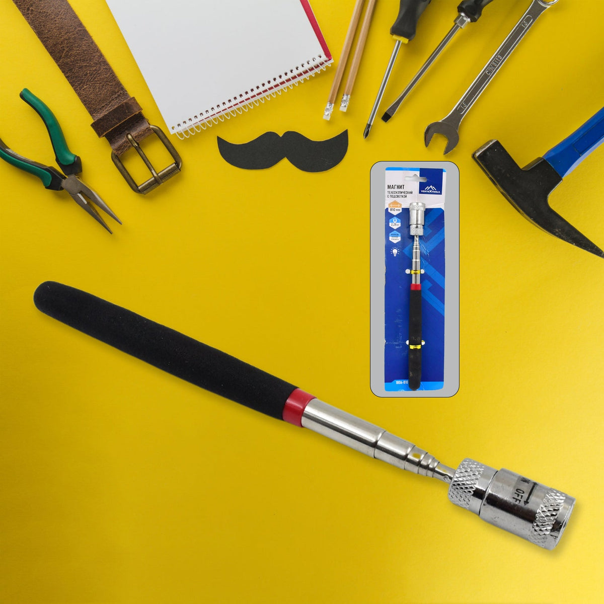 Magnetic Pick Up Tool – Telescopic LED & Flexible – close-up