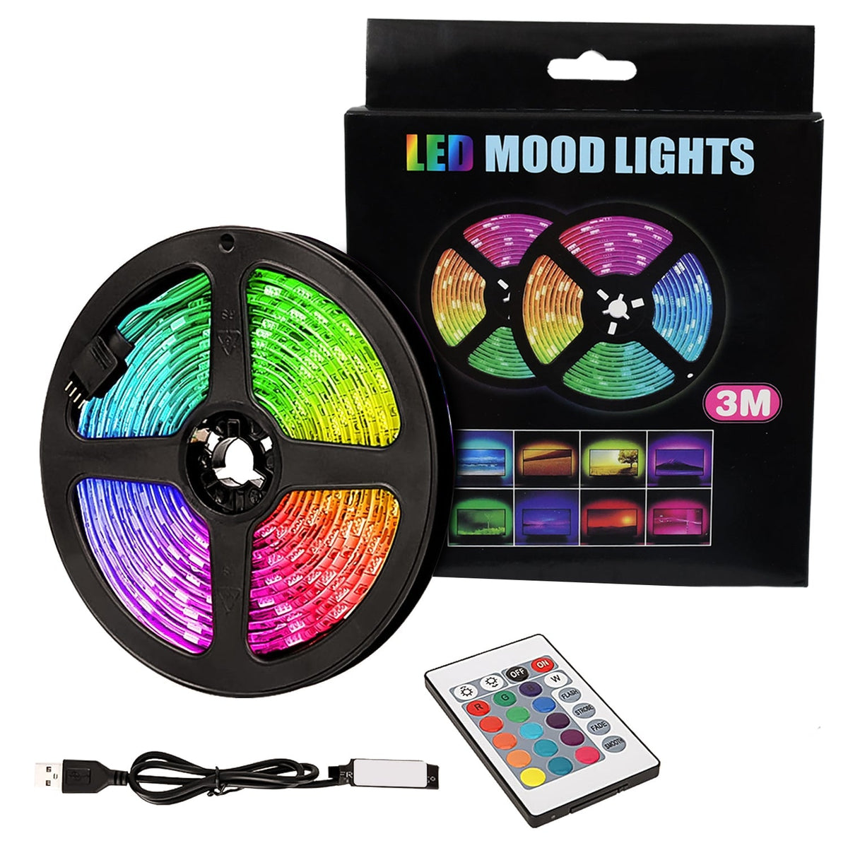 RGB LED Strip Lights – 3M Multi-Colour USB with Remote – alternate view