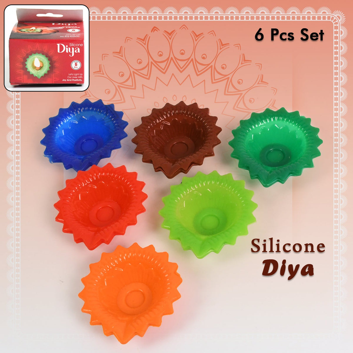 Silicone Diya set (6 Pcs) – Reusable Diwali Lamps – close-up