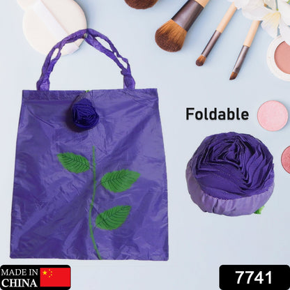 Foldable Shopping Bag – Rose Design Reusable Eco Tote – side view