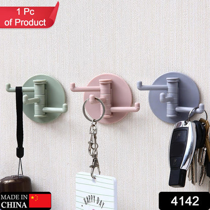 Punch-Free Sticky Hook – 3-Hook Rotating Organizer