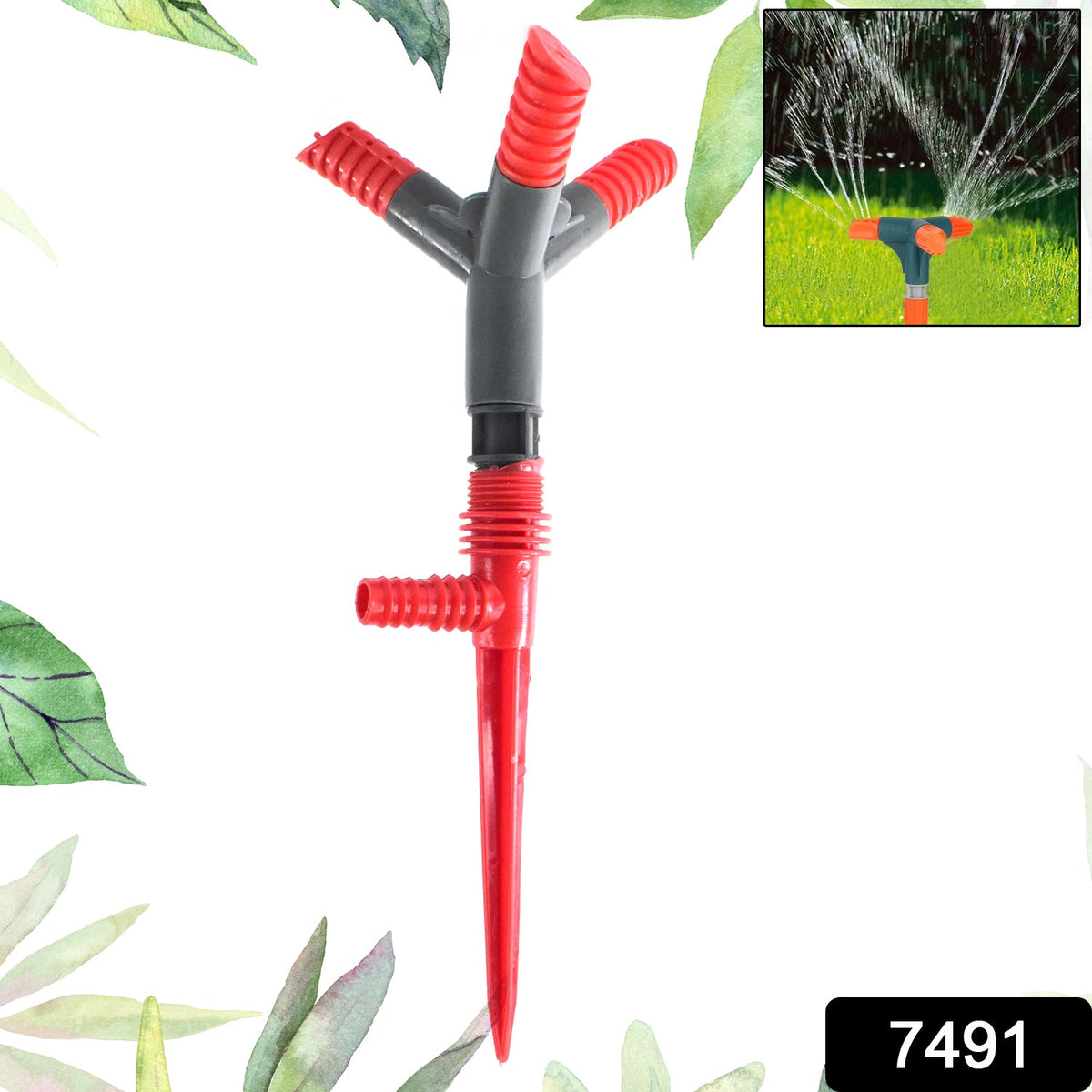 Efficient Rotating Garden Sprinkler – 3 Arm 360° Coverage – side view