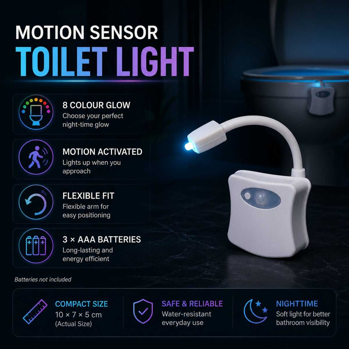 LED Toilet Bowl Light – Motion Sensor, 8 Colours – view 9