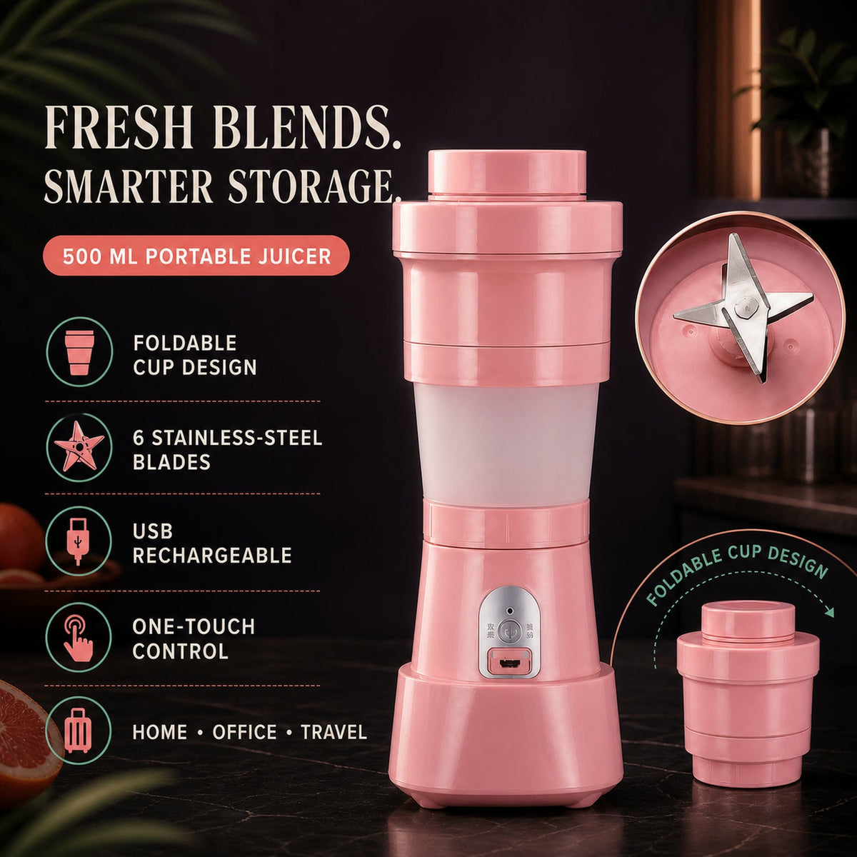 Portable Electric Juicer – 6 Blades 500ml Blender – view 11