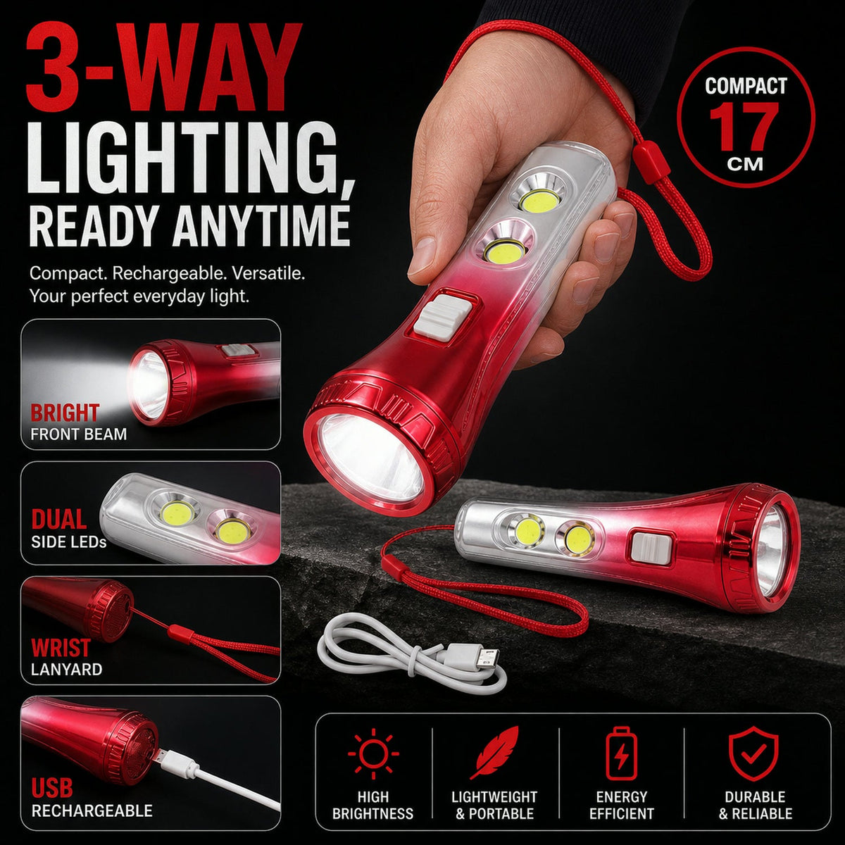 LED Torchlight – USB Rechargeable & Multi-functional – view 9