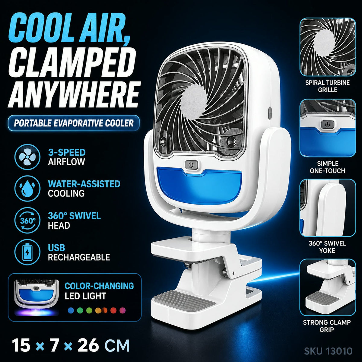 Portable Air Cooler – 3-Speed USB Rechargeable Fan – view 6