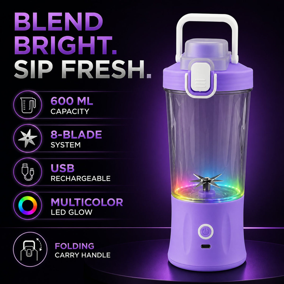 Portable Juicer – USB Rechargeable, 8 Blades & 600ml – view 7