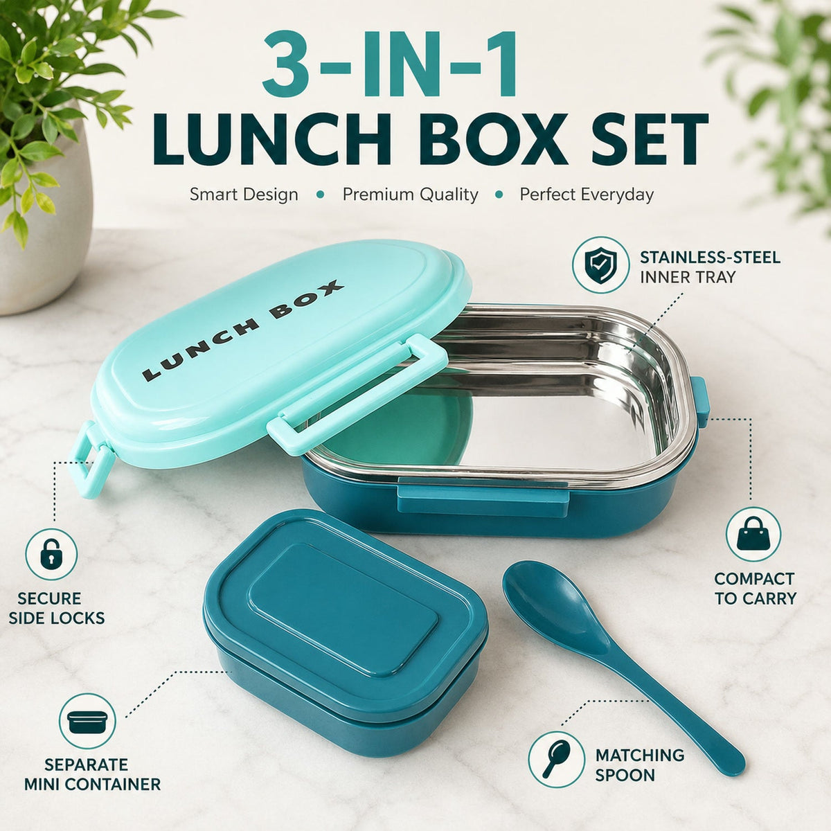 Stainless Steel Lunch Box – 3-in-1 Leakproof set – view 6