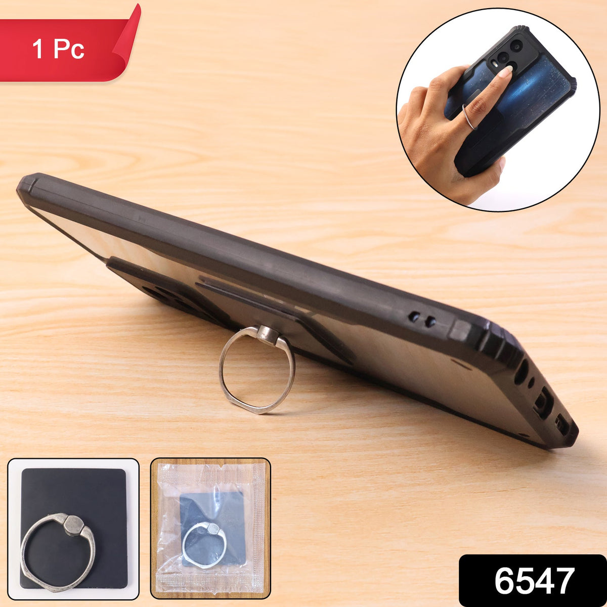 Phone Ring Stand – Secure 360° Rotation Grip & Kickstand – side view