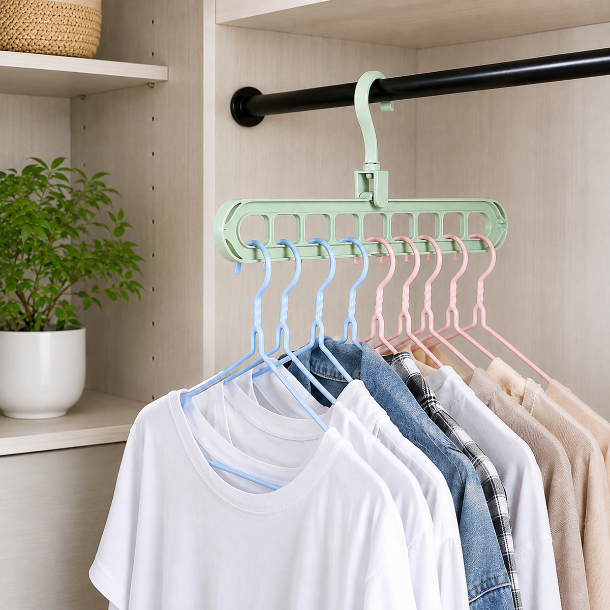 Space Saving Hanger – 9-Hole Wardrobe Organizer