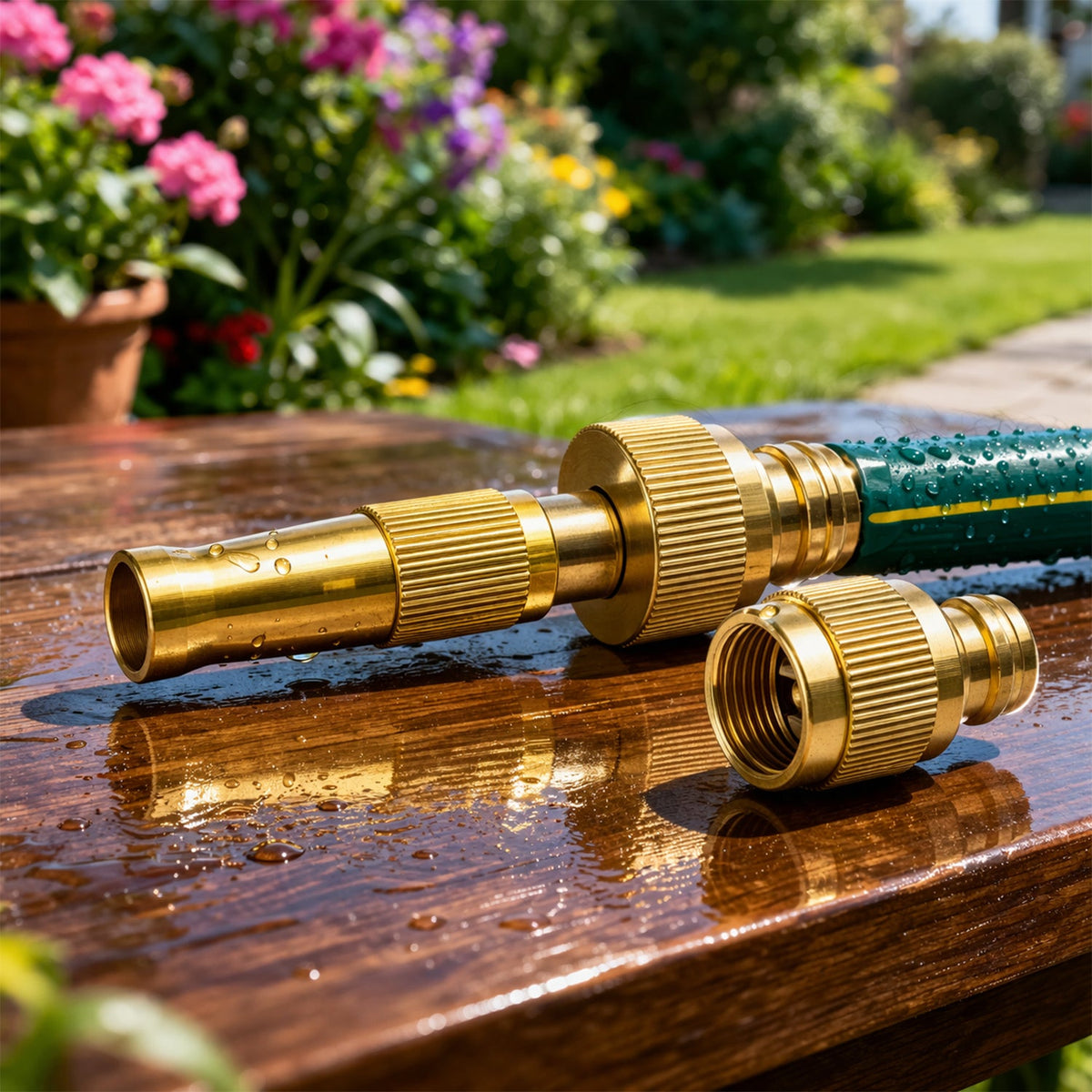 Heavy Duty Brass Garden Hose Nozzle – Adjustable Water