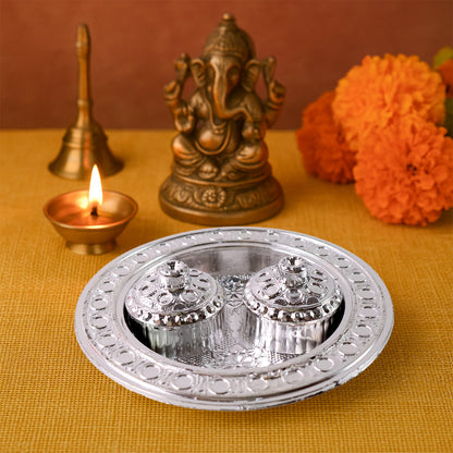 Kumkum Thali Holder – Small Round Puja Plate – detail view