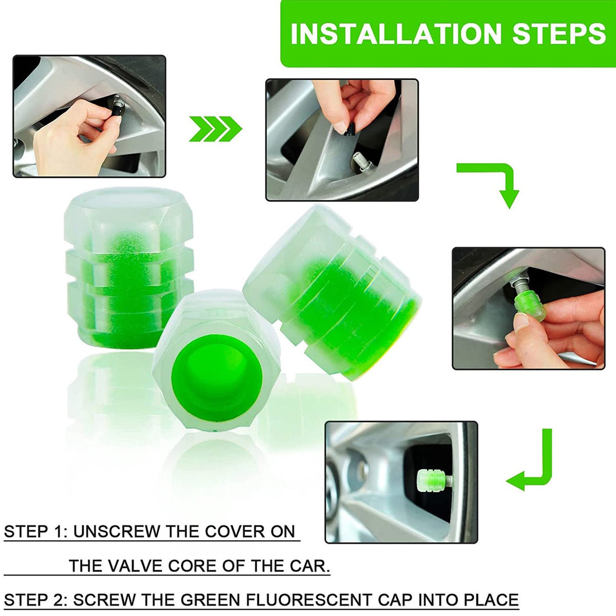Luminous Tyre Valve Caps – Glow-in-Dark, Universal Fit – view 7