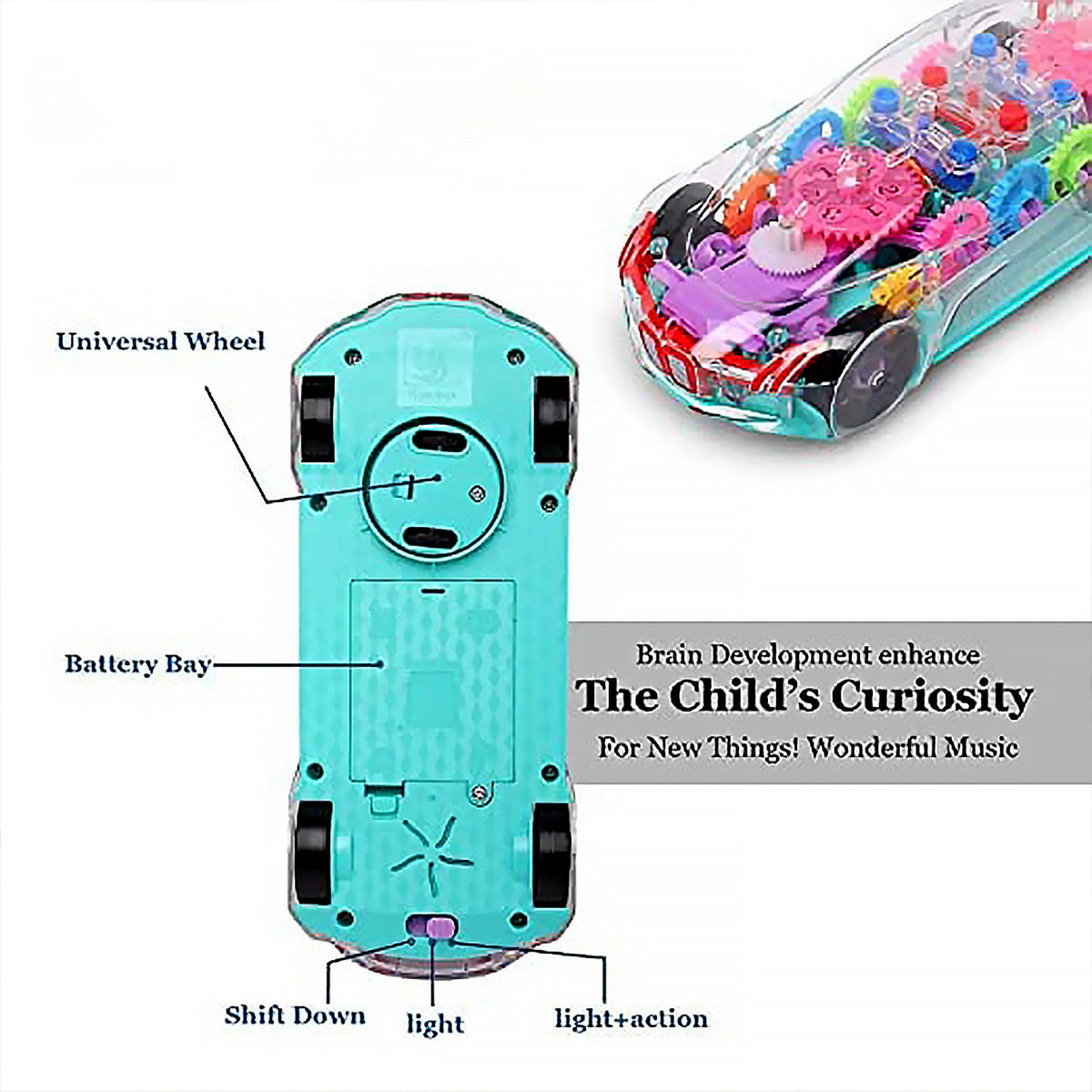 Gear Car Toy – Transparent, Musical & 3D Lights for Kids – alternate view