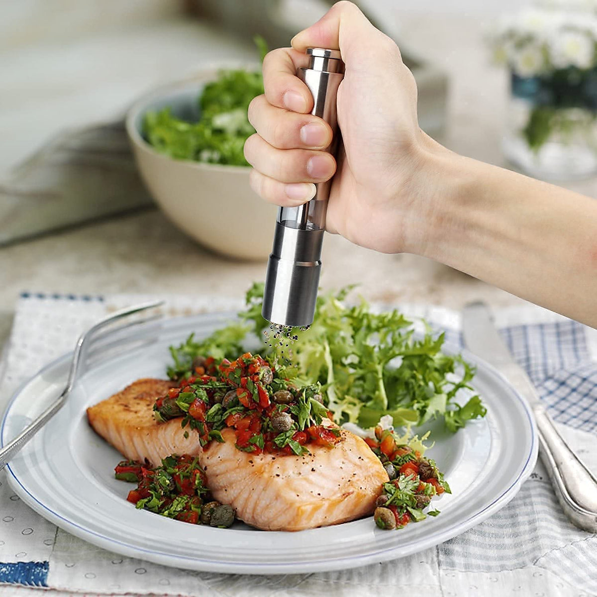Thumb Press Grinder – Steel Salt & Pepper Mill – alternate view