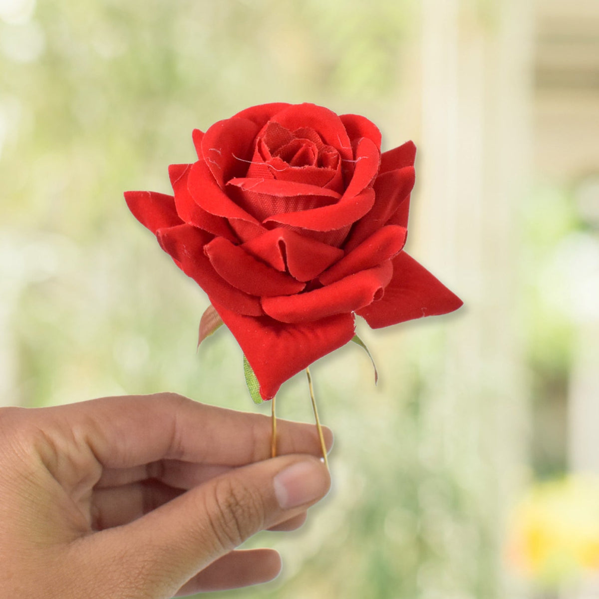Red Rose Hair Clip – 12 pc Bridal Flower Pins for Women – detail view