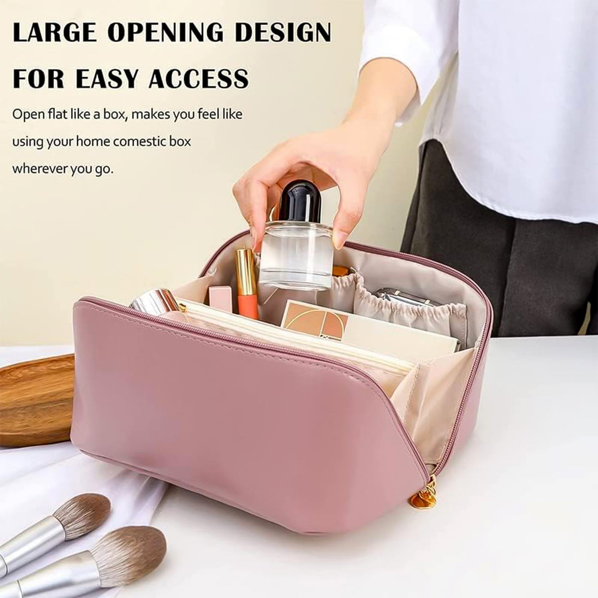 Travel Makeup Organizer Pouch – Waterproof Peach Zipper Bag – view 6