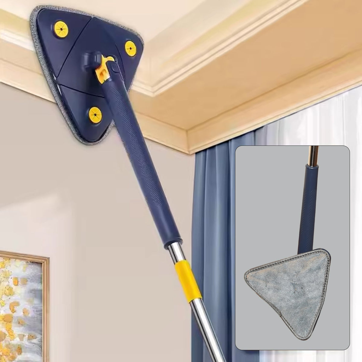 Triangle Cleaning Mop – 360° Rotatable with Long Handle – close-up