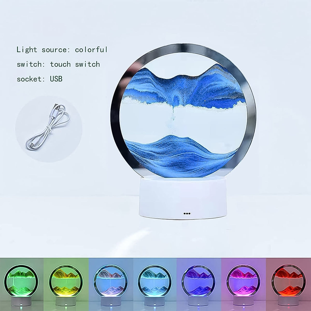 Moving Sand Art Picture – 5 Color Light Changing Decor – detail view