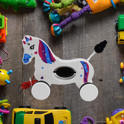Unicorn Pull Along Toy – Encourages Toddler Walking – detail view