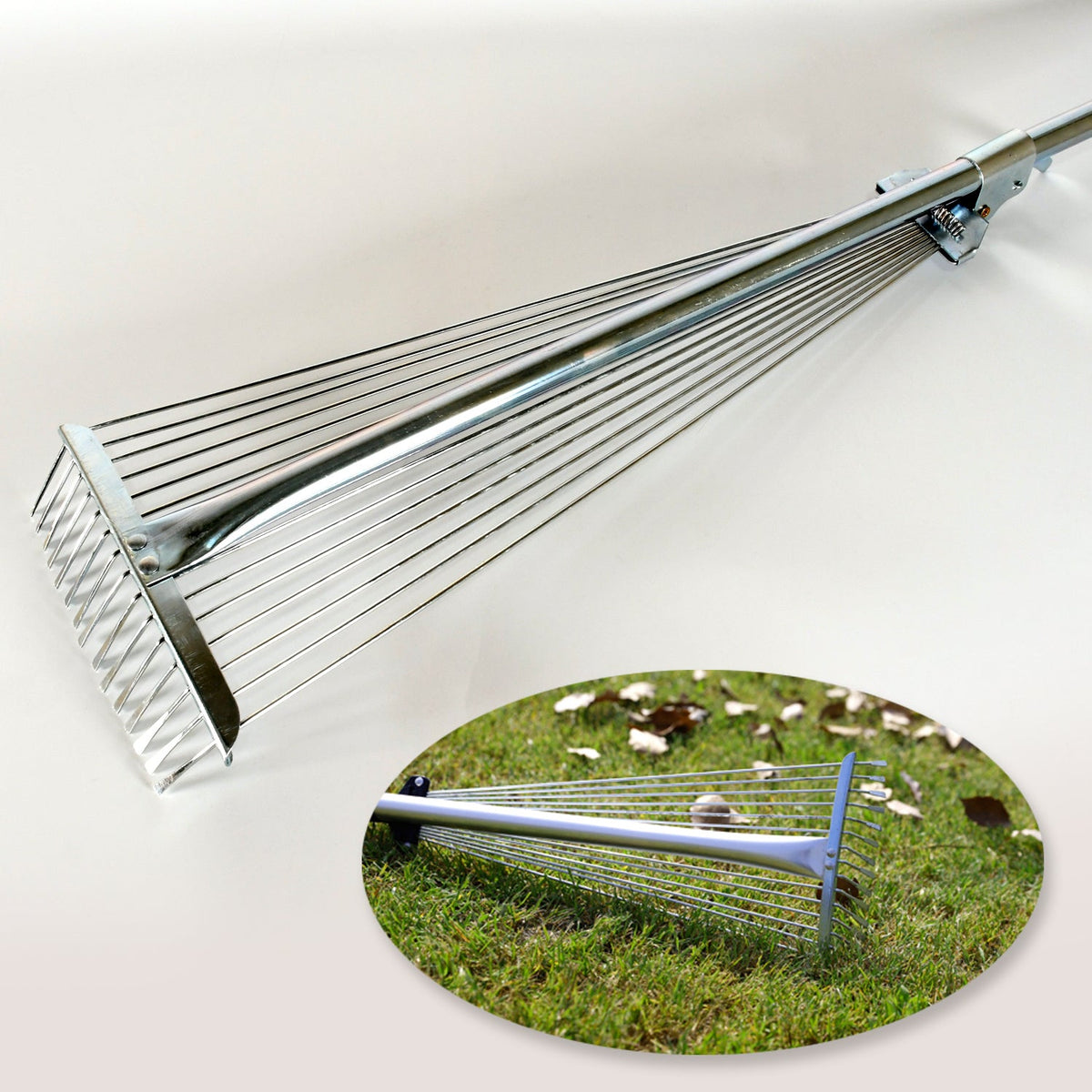 Adjustable Garden Rake – Telescopic Steel for Lawn Cleanup – alternate view