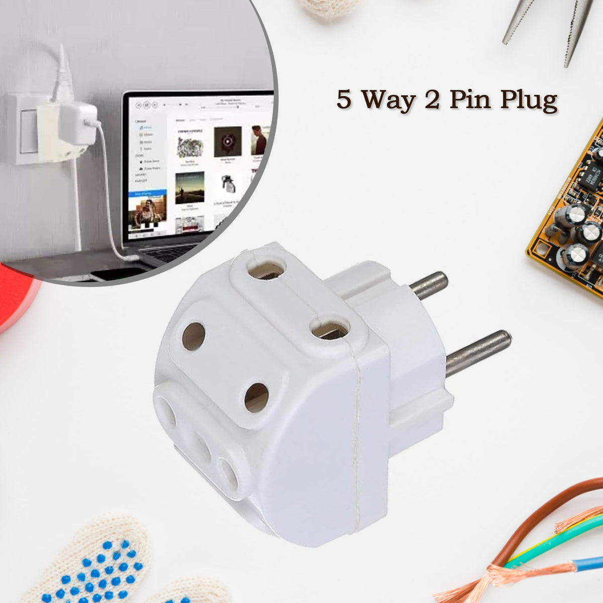 5-Way Multi-Plug Socket – 2-Pin Compact Power – detail view