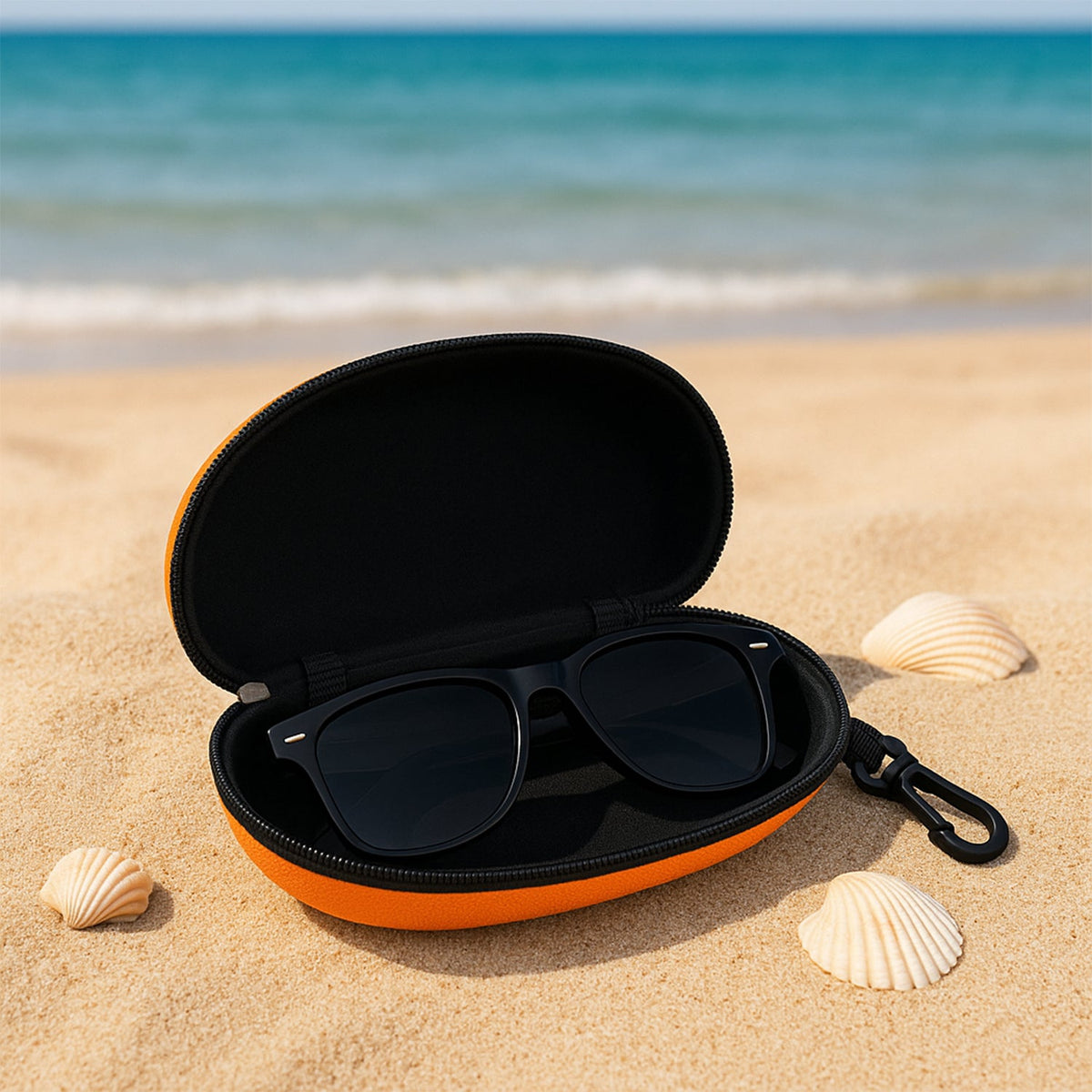 Zipper Sunglasses Case – Hard Shell Eyewear Protection – close-up
