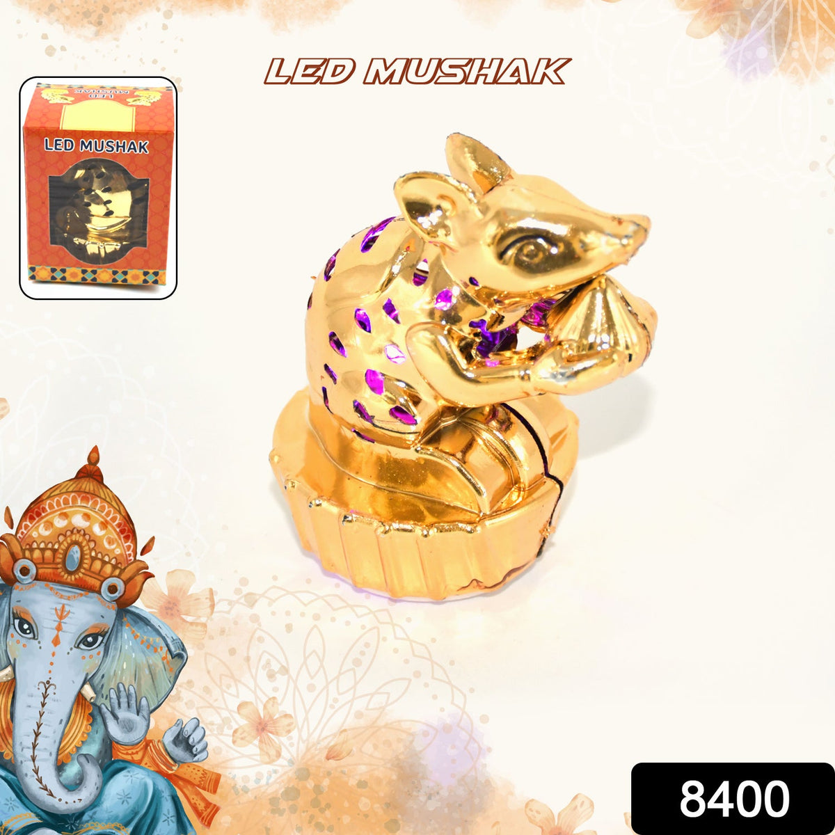 LED Mushak – Multicolour Festive Light for Ganpati – side view