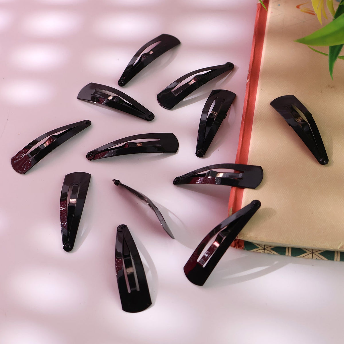 Metal Tik Tak Hair Clips – 12 pc Matt Black set – close-up