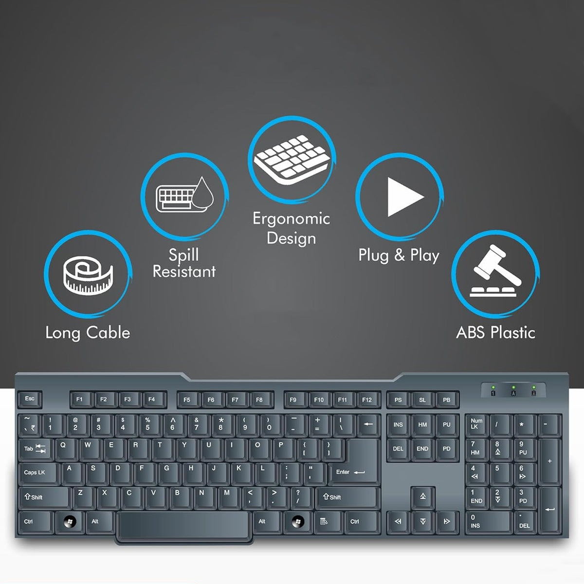 Wired USB Keyboard – Ergonomic 104 Keys for Office & Home – detail view