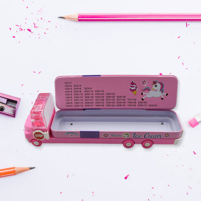 Kids Truck Pencil Case – Multi-Level Metal Double Decker – close-up