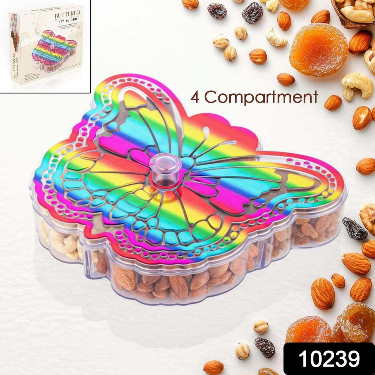 Butterfly Dry Fruit Box – 4-Compartment Storage – side view