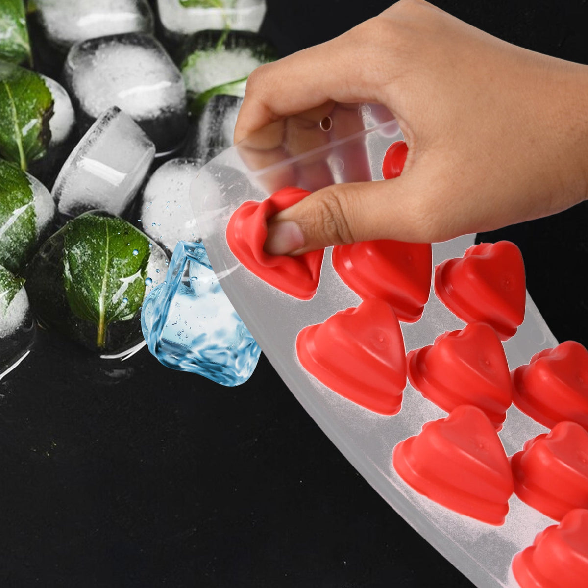 Silicone Heart Shapes Ice Cube Tray – detail view