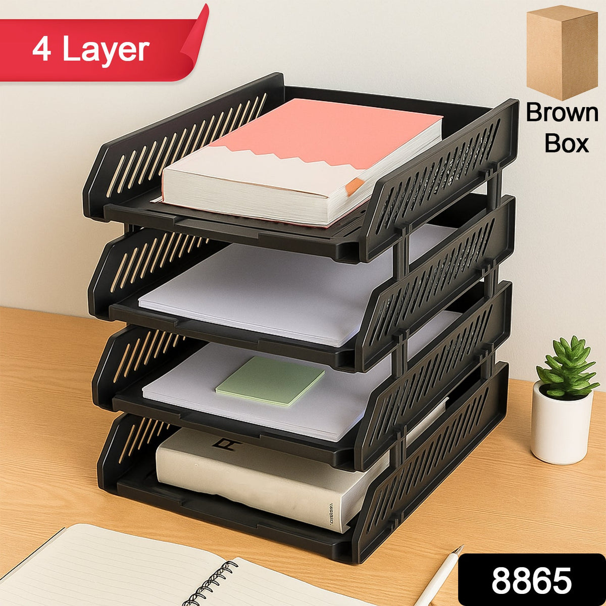 Office File Rack – 4-Layer Desktop Storage with Drawers – side view