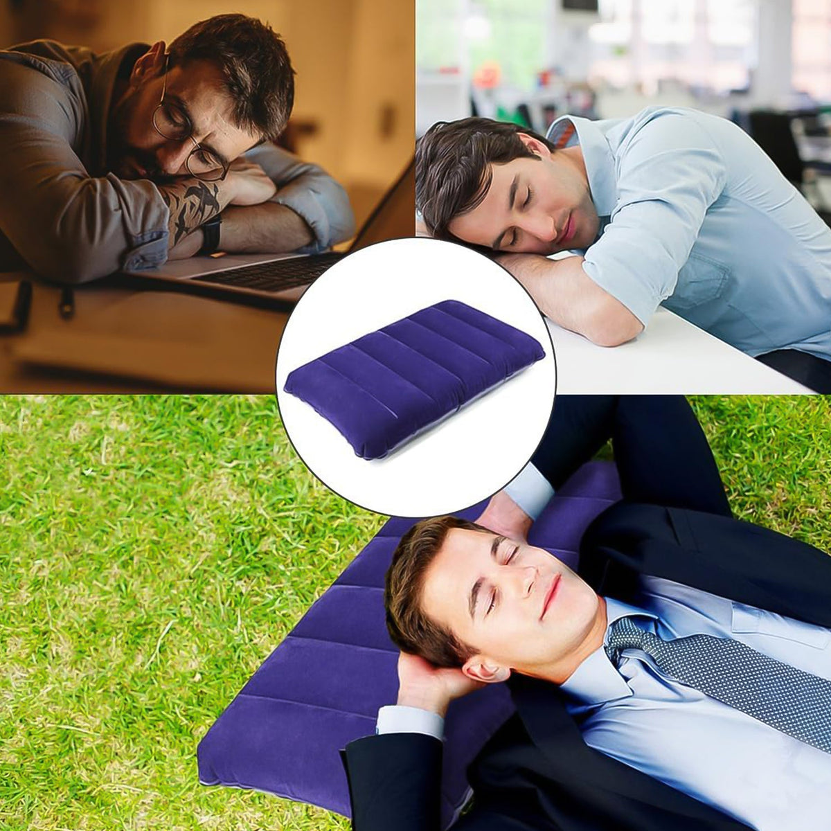 Inflatable Travel Pillow – Velvet Air Comfort (Blue) – close-up