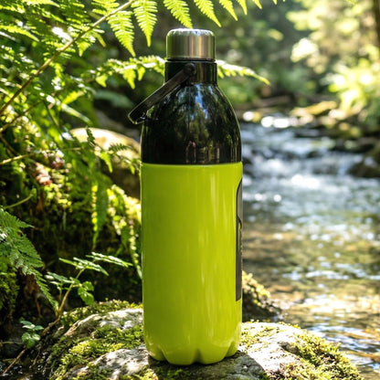 Wide mouth of the large capacity water bottle shown open for effortless filling and cleaning.