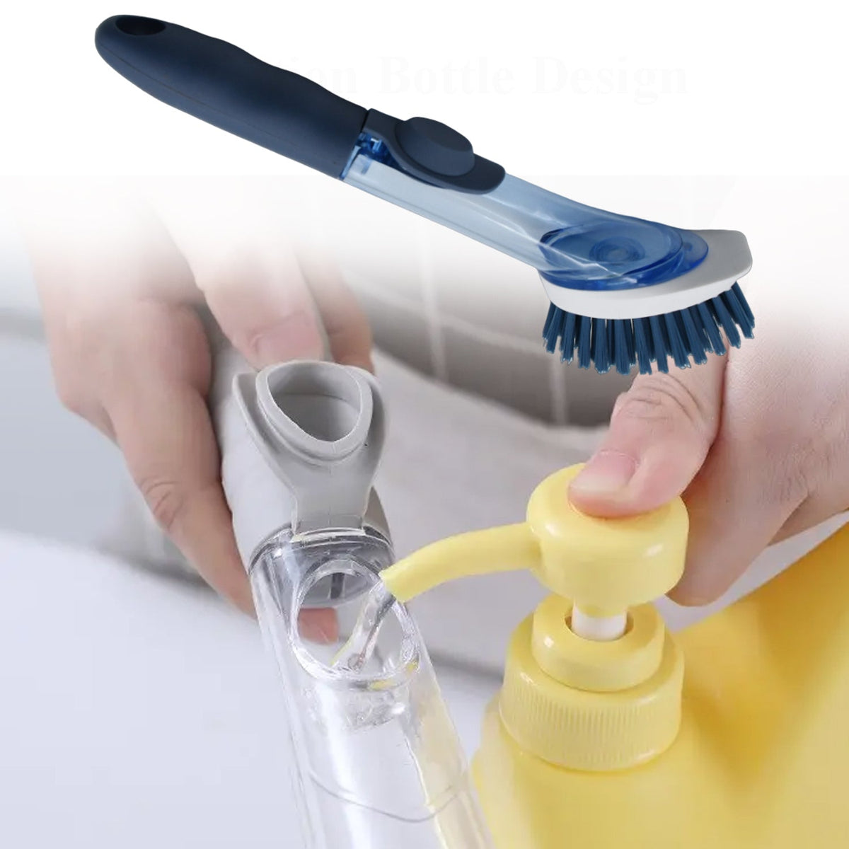 Soap Dispensing Dish Brush – 1 Handle & 3 Refills – close-up