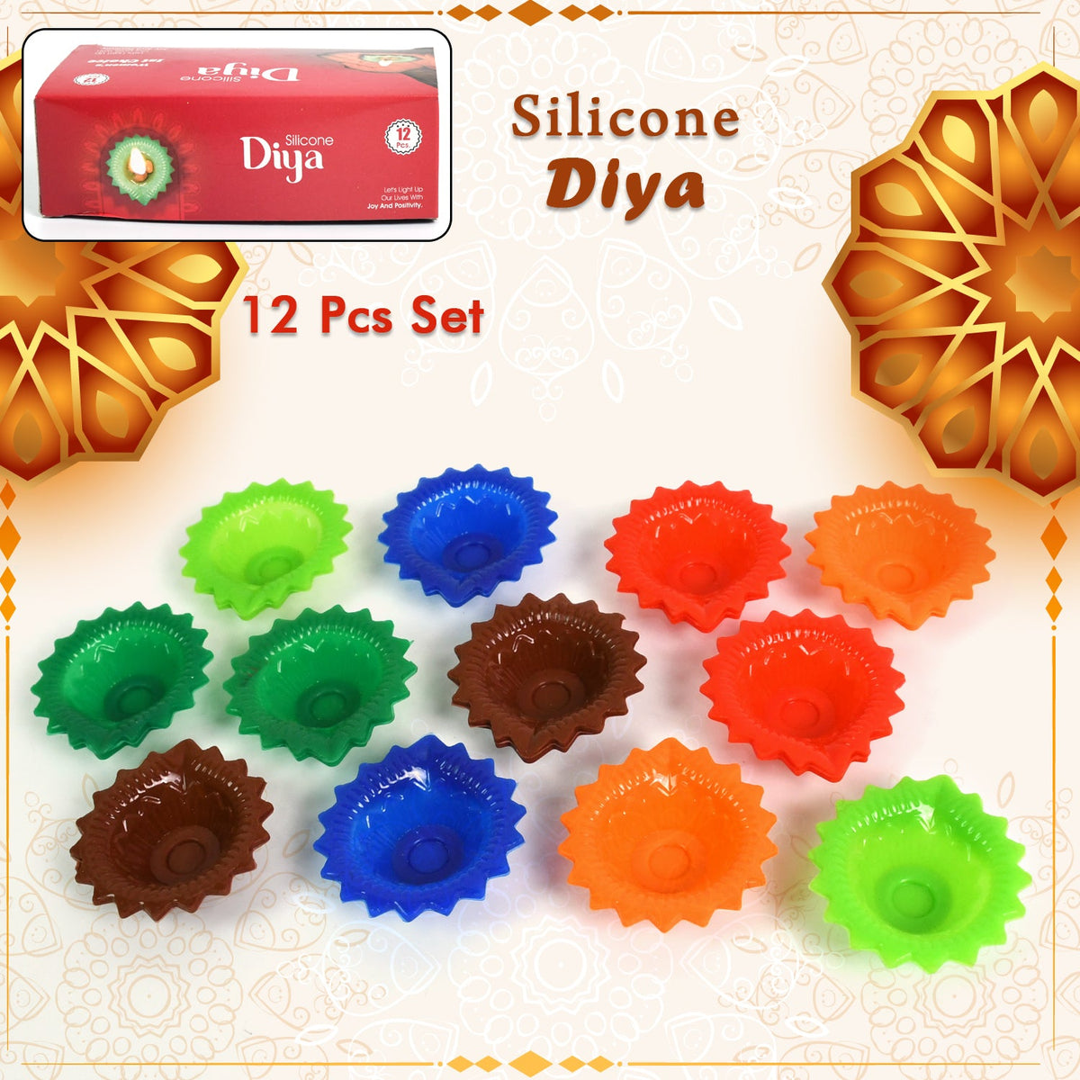 Silicone Diwali Diya – Colourful Reusable set (12 Pcs)