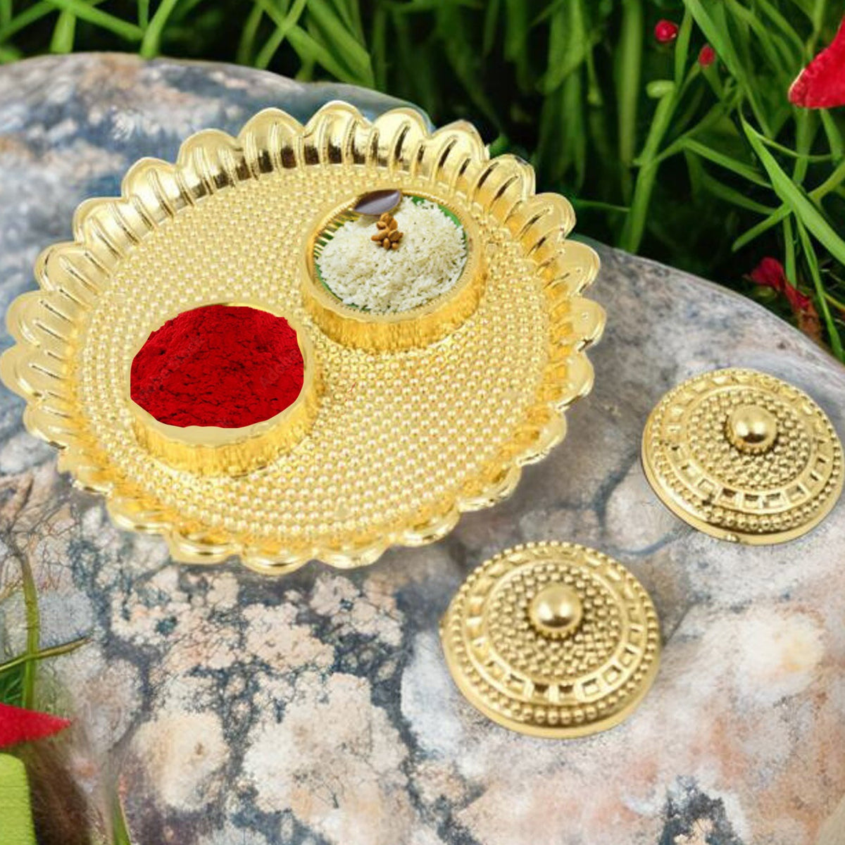 Puja Thali – Round Kumkum Holder for Festivals & Gifts – close-up
