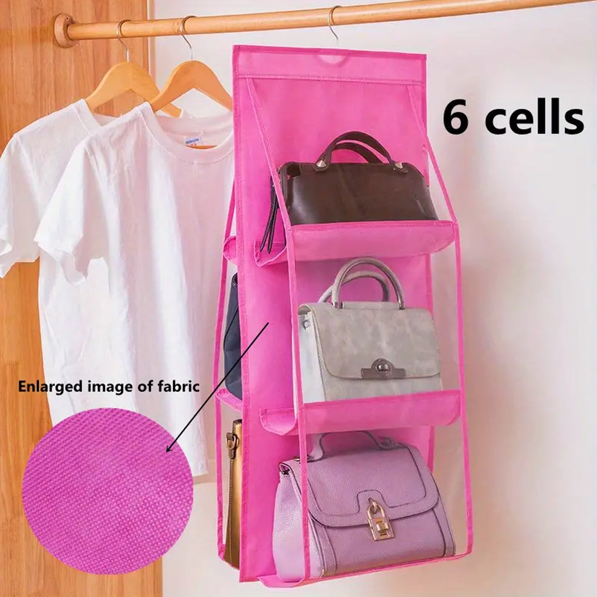 Hanging Purse Organizer – 6 Pockets Wardrobe Storage – view 6