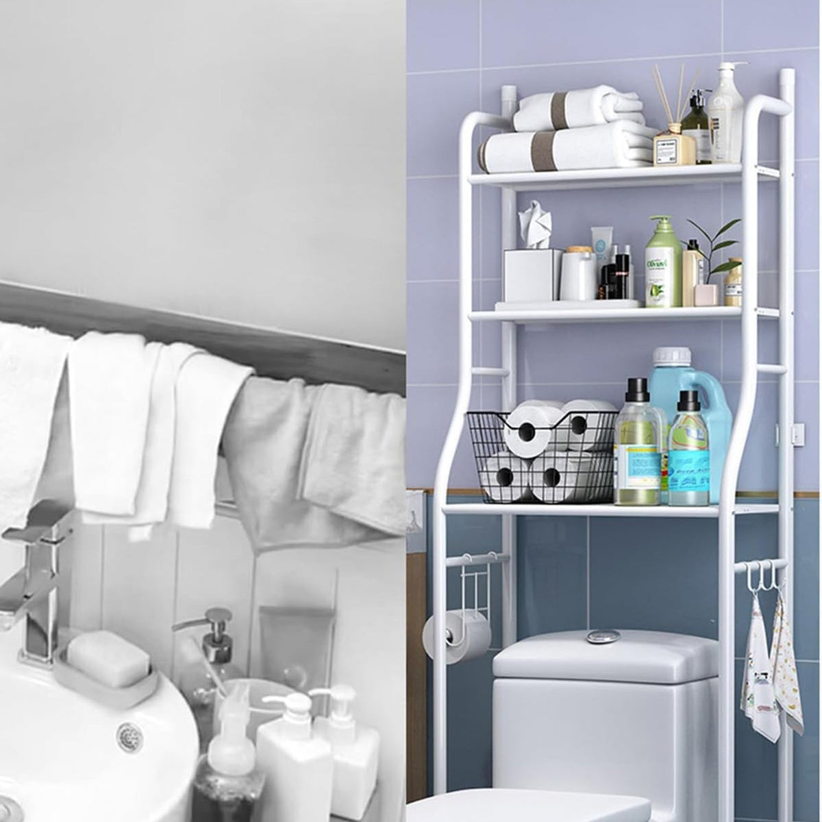 Over Toilet Storage Rack – Space-Saving Metal Shelf – close-up