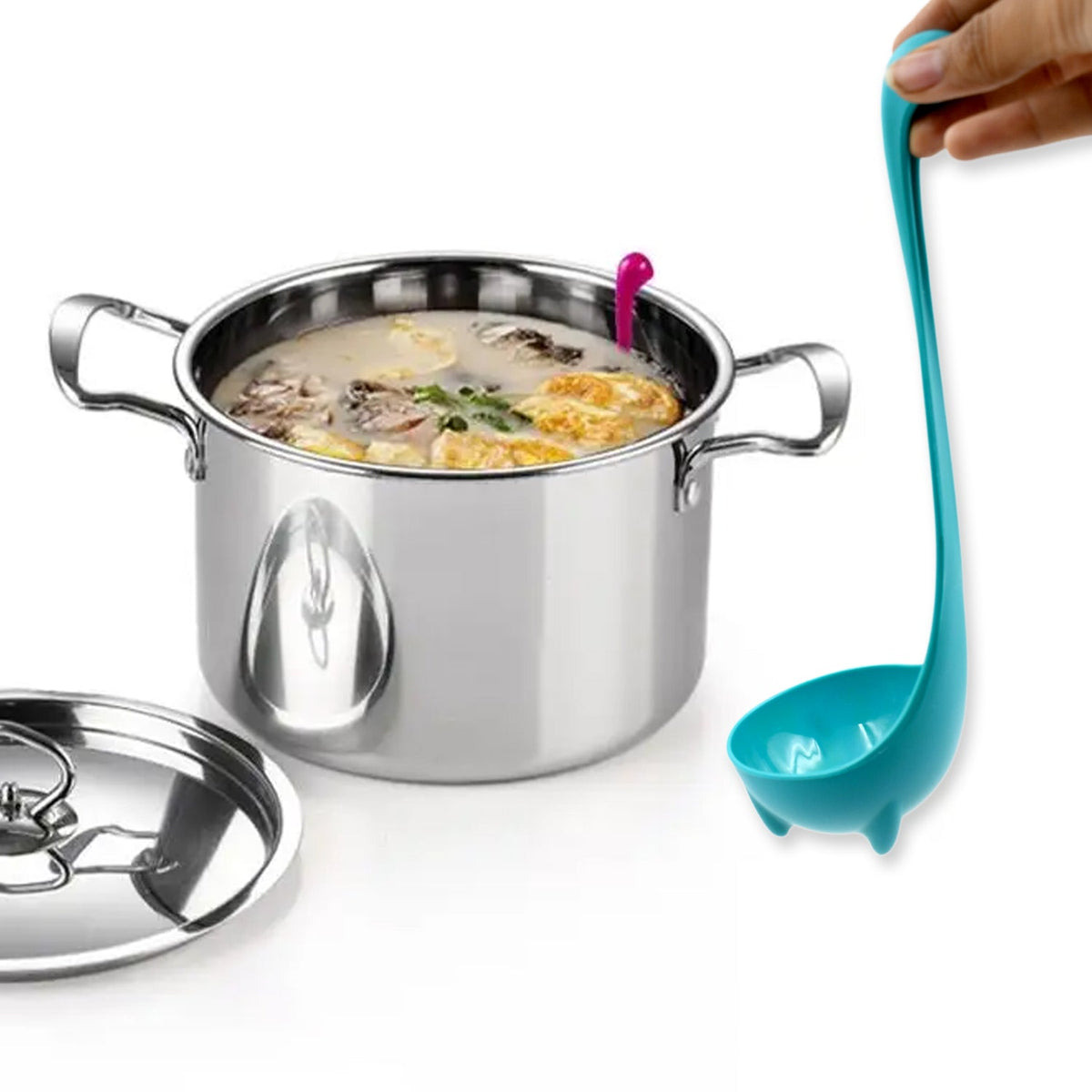 Silicone Soup Spoon – Multifunctional Strainer & Ladle – close-up