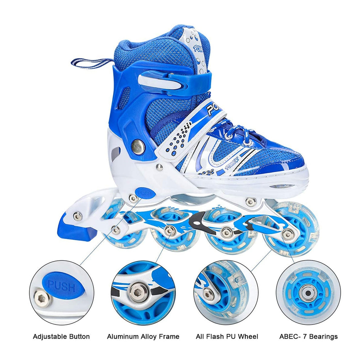 LED Inline Skates – Adjustable Flashing Wheels for All – close-up