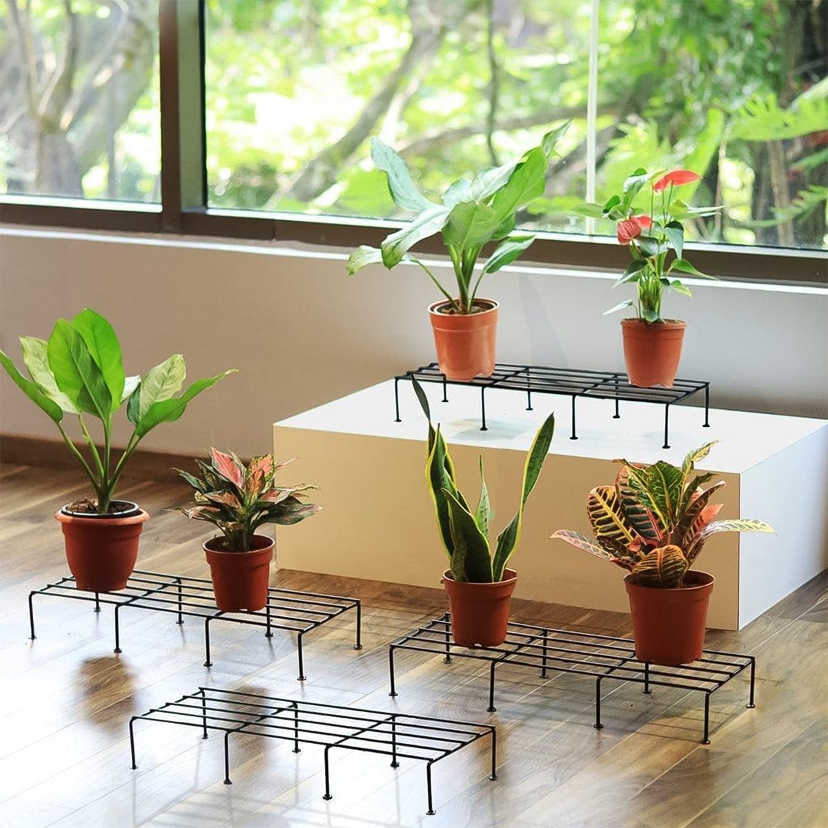 Metal Rectangle Flower Plant Stand – Durable 2 pc set – close-up