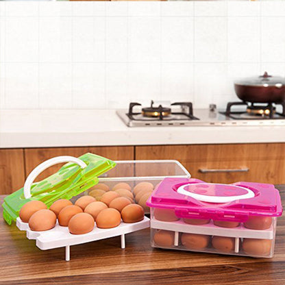 32-Grid Egg Tray with Lid & Handle – 2-Layer Egg Storage – close-up