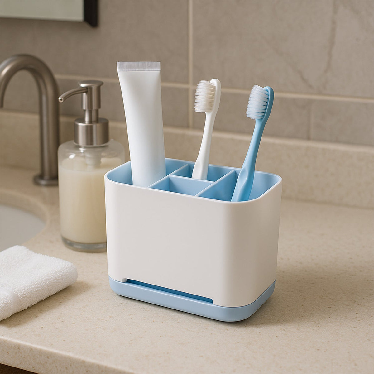 Toothbrush Holder Stand – 6-Compartment Plastic Caddy – close-up