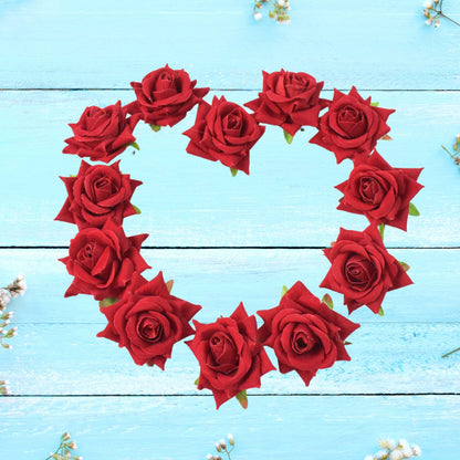 Velvet Rose Hair Clip – Red Flower Design (12 Pcs)
