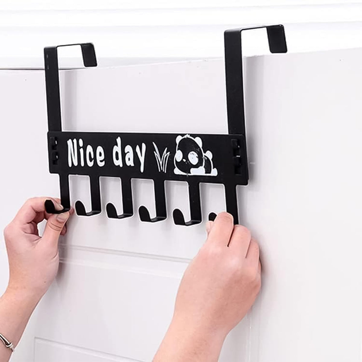 Carbon Steel Over Door Hook Rack – Heavy-Duty 6 Hooks, Black – detail view