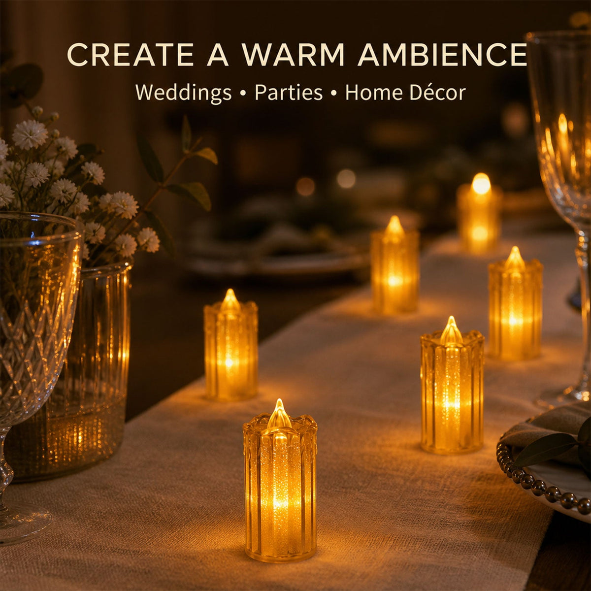 Flameless LED Candles – Decorative Tea Lights – close-up