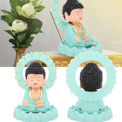 Solar Buddha Statue – Eco-Friendly Moving Head Decor – close-up